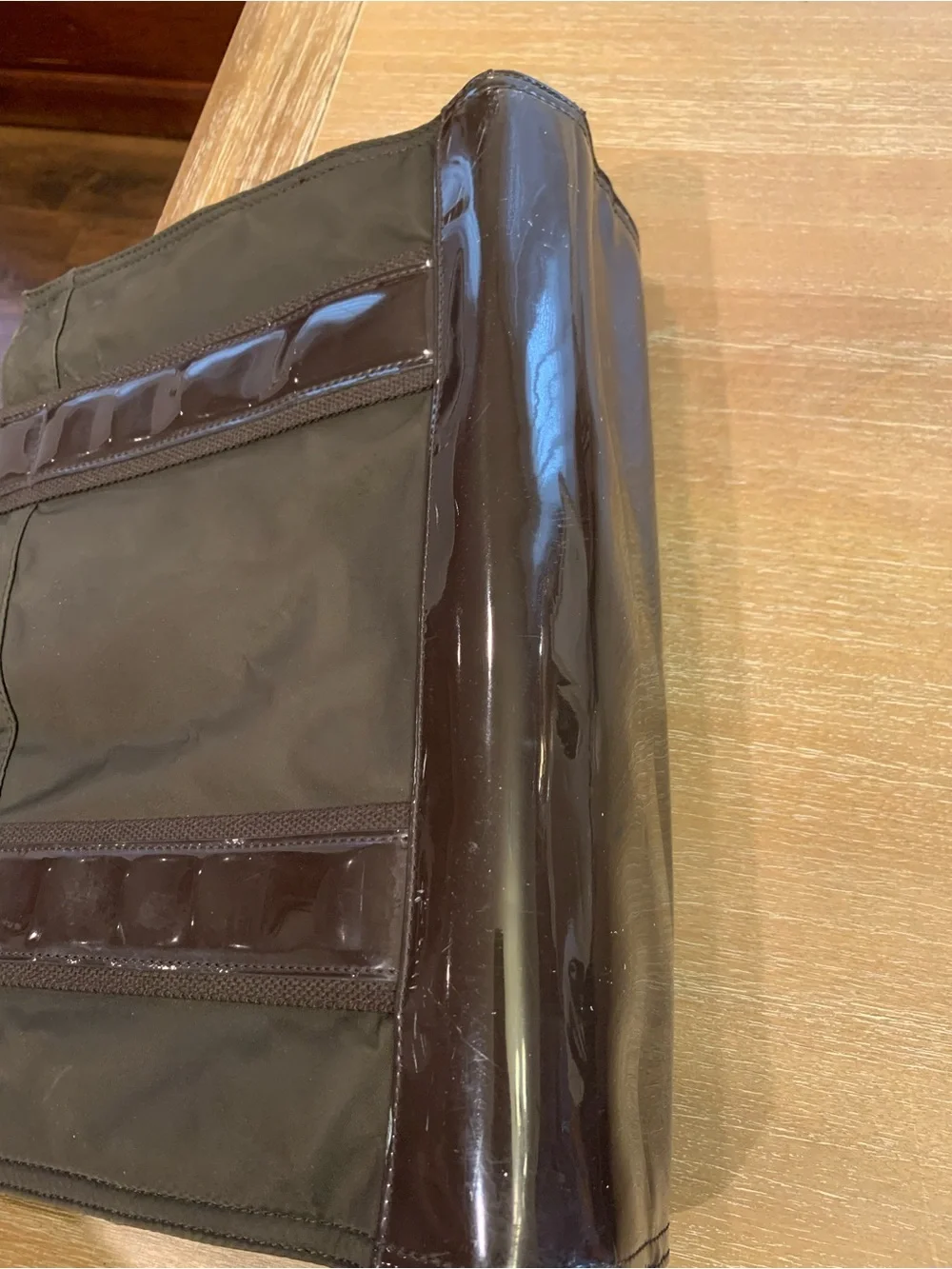 Tory Burch Olive and Dark Brown Nylon Tote with Patent Trim